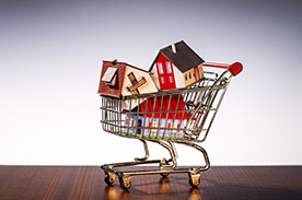 a grocery cart with a home in it